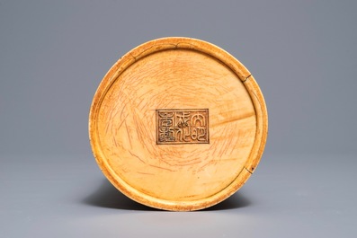 A Chinese carved ivory 'Seven Sages of the Bamboo Grove' brush pot, 18th C.