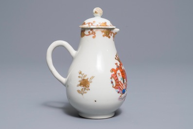 A Chinese famille rose Dutch market armorial milk jug, arms of De Riet and Bouillon accoll&eacute;, Qianlong