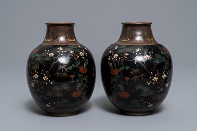 A pair of Japanese cloisonn&eacute; 'butterfly' vases, Meiji, 19th C.