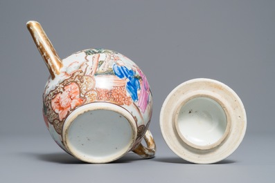 A Chinese grisaille vase, a famille rose 'mandarin' teapot and a reticulated cup on saucer, Yongzheng/Qianlong