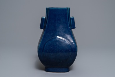 A Chinese monochrome blue-glazed 'fanghu' vase, Guangxu mark and of the period