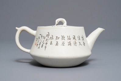 A Chinese qianjiang cai biscuit teapot and cover, dated 1894