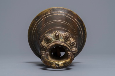 A Sino-Tibetan bronze bell with traces of lacquer and gilding, 17/18th C.