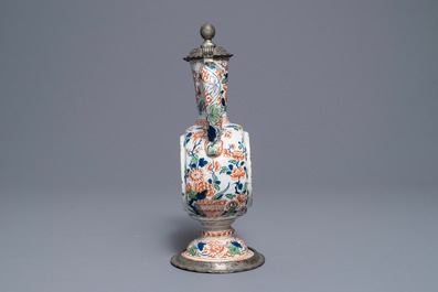 A pewter-mounted Dutch Delft cashmere palette relief-decorated jug, 1st half 18th C.