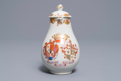 A Chinese famille rose Dutch market armorial milk jug, arms of De Riet and Bouillon accoll&eacute;, Qianlong