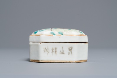 A Chinese qianjiang cai teapot and a box and cover, signed Ma Qingyun, 19/20th C.