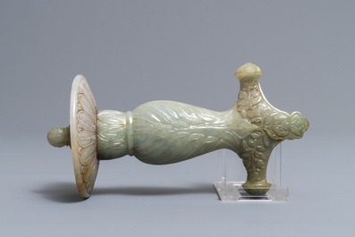 A Mughal-style carved grey jade dagger hilt, India, 19/20th C.