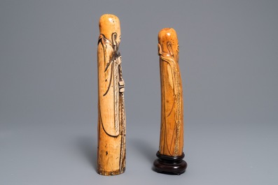 Two Chinese carved ivory figures of Shou Lao, 17/18th C.