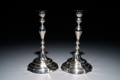 A pair of Belgian silver candlesticks, probably Mons, 2nd half 18th C.