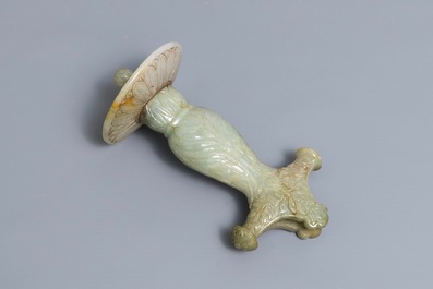 A Mughal-style carved grey jade dagger hilt, India, 19/20th C.