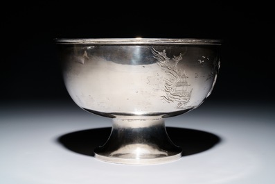 A Chinese silver 'Shou Lao' stem bowl, 19/20th C.