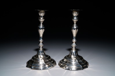 A pair of Belgian silver candlesticks, probably Mons, 2nd half 18th C.