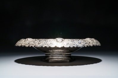 An engraved silver bowl on stand, Iran, 1967-1979