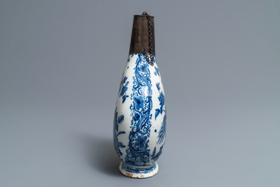 A Dutch Delft blue and white silver-mounted pilgrim's flask, early 18th C.