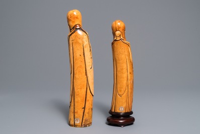 Two Chinese carved ivory figures of Shou Lao, 17/18th C.