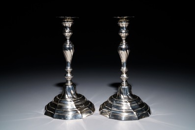 A pair of Belgian silver candlesticks, probably Mons, 2nd half 18th C.