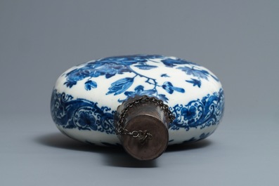A Dutch Delft blue and white silver-mounted pilgrim's flask, early 18th C.