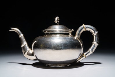 A Chinese silver three-piece tea set, mark of Hung Chong, Shanghai, ca. 1900