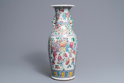 A Chinese famille rose vase with figures in a garden, 19th C.