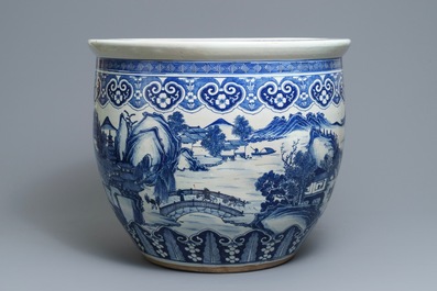 A massive Chinese blue and white fish bowl, 19th C.