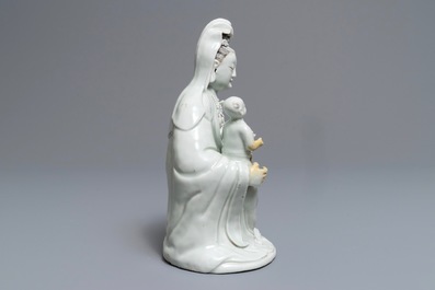 A Chinese blanc de Chine model of Guanyin and child, Qianlong