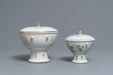 Two Chinese qianjiang cai covered food bowls, 19/20th C.
