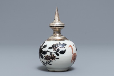 A Chinese iron red and overglaze black silver-mounted vase, 19th C.