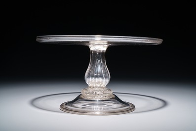 Two glass tazza's on low foot and one taller model, England, 17/19th C.