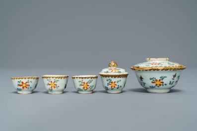 A collection of polychrome Dutch Delft miniature tea wares, 18th C.