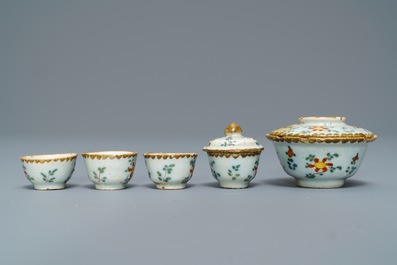 A collection of polychrome Dutch Delft miniature tea wares, 18th C.