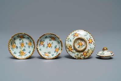 A collection of polychrome Dutch Delft miniature tea wares, 18th C.