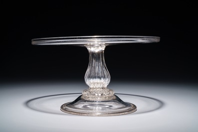 Two glass tazza's on low foot and one taller model, England, 17/19th C.