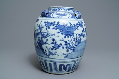A large Chinese blue and white jar with birds in a landscape, Wanli