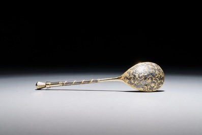 Twelve parcel-gilt silver and niello spoons, Russia, 19/20th C.