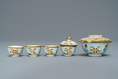 A collection of polychrome Dutch Delft miniature tea wares, 18th C.