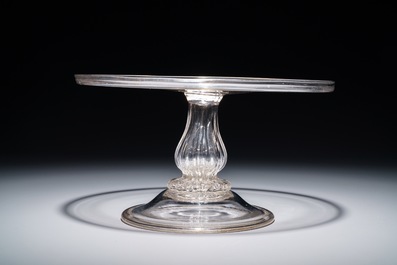 Two glass tazza's on low foot and one taller model, England, 17/19th C.