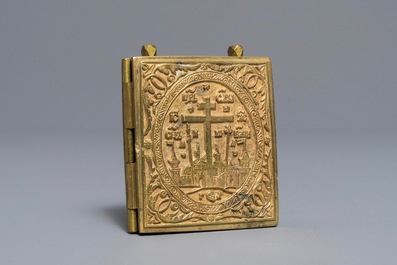 Two Greek and Russian brass icons, 19/20th C.
