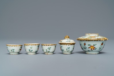 A collection of polychrome Dutch Delft miniature tea wares, 18th C.