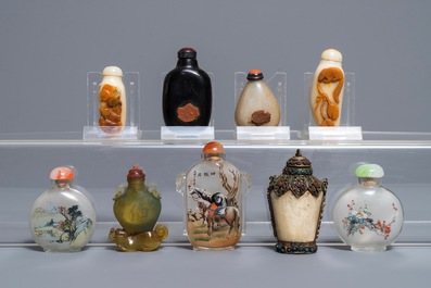 Nine various Chinese jade, hardstone and glass snuff bottles, 19/20th C.