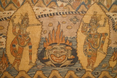 Indonesian school: Scene from the Ramayana, ink and colour on barkcloth, 19/20th C.