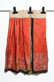 Two Chinese embroidered silk woman&rsquo;s clothes, 19th C.