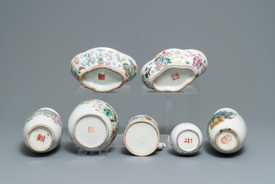 Un lot vari&eacute; en porcelaine de Chine famille rose et qianjiang cai, 19/20&egrave;me