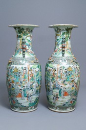 A pair of very large Chinese famille verte vases with fine narrative design, 19th C.