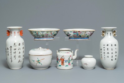 Een collectie divers Chinees famille rose en qianjiang cai porselein, 19/20e eeuw