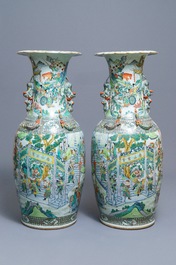 A pair of very large Chinese famille verte vases with fine narrative design, 19th C.