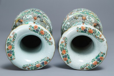 A pair of very large Chinese famille verte vases with fine narrative design, 19th C.