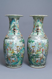 A pair of very large Chinese famille verte vases with fine narrative design, 19th C.