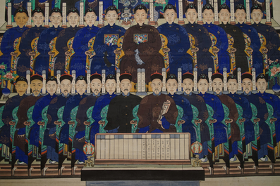 Une grande peinture sur rouleau &agrave; portrait d'anc&ecirc;tres, Chine, 18/19&egrave;me