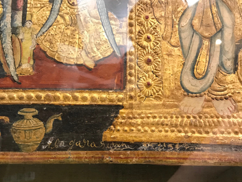 Ecole de Thanjavur, Inde du Sud: Vishnu reposant sur Ananta-Shesha, pigments et dorure sur tissu, 19/20&egrave;me