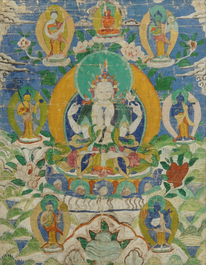 Een Sino-Tibetaanse thangka met Guanyin, 19e eeuw